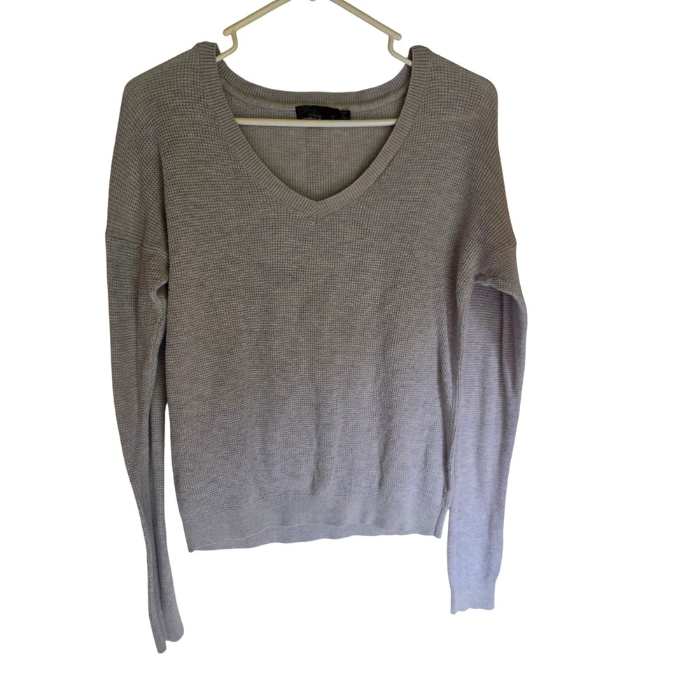 Prana Womens Grey Waffle Knit V-Neck Long Sleeve Sweater Size Small